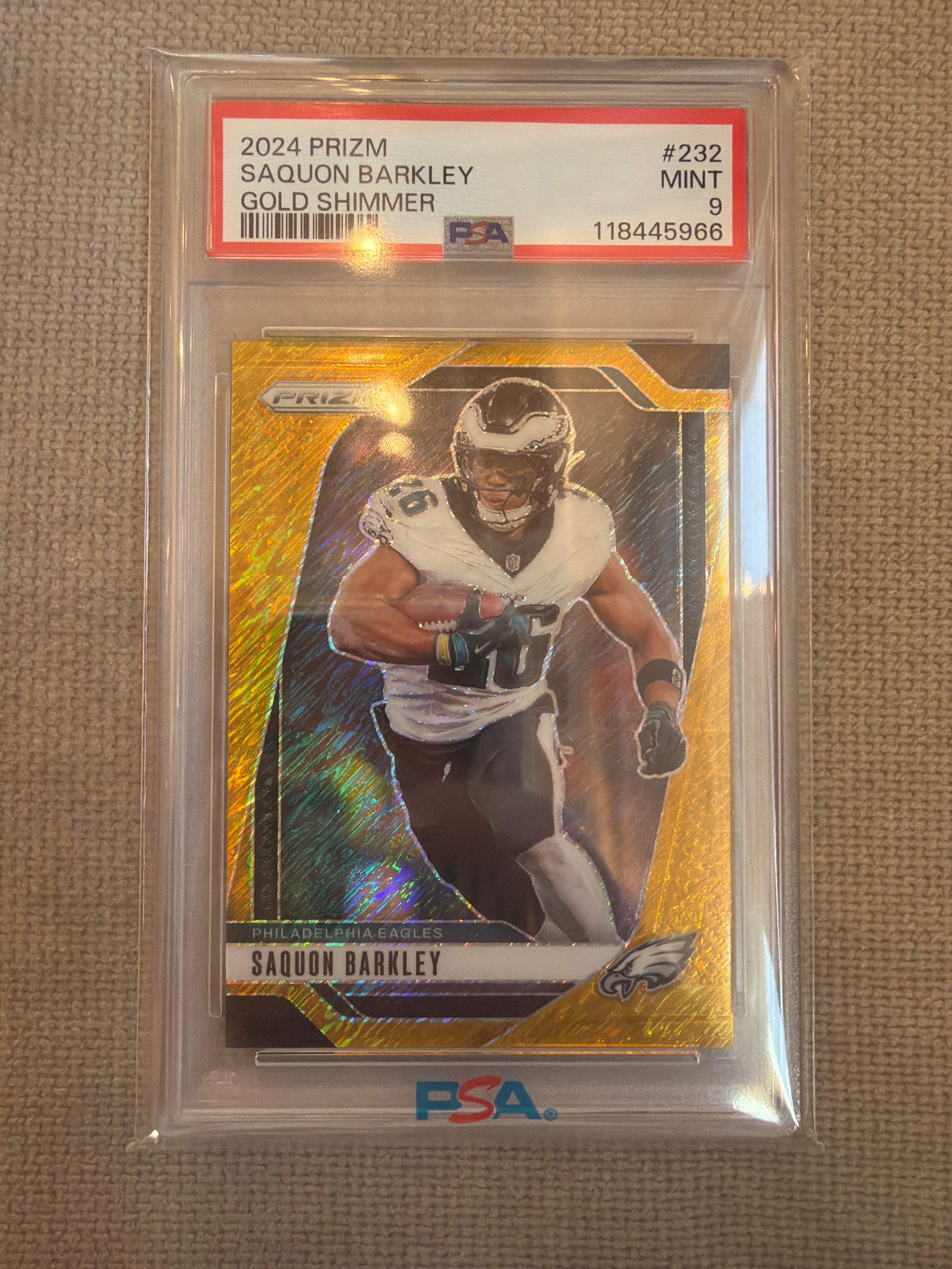 2024 Prizm Saquon Barkley Gold Shimmer PSA 9 (966)