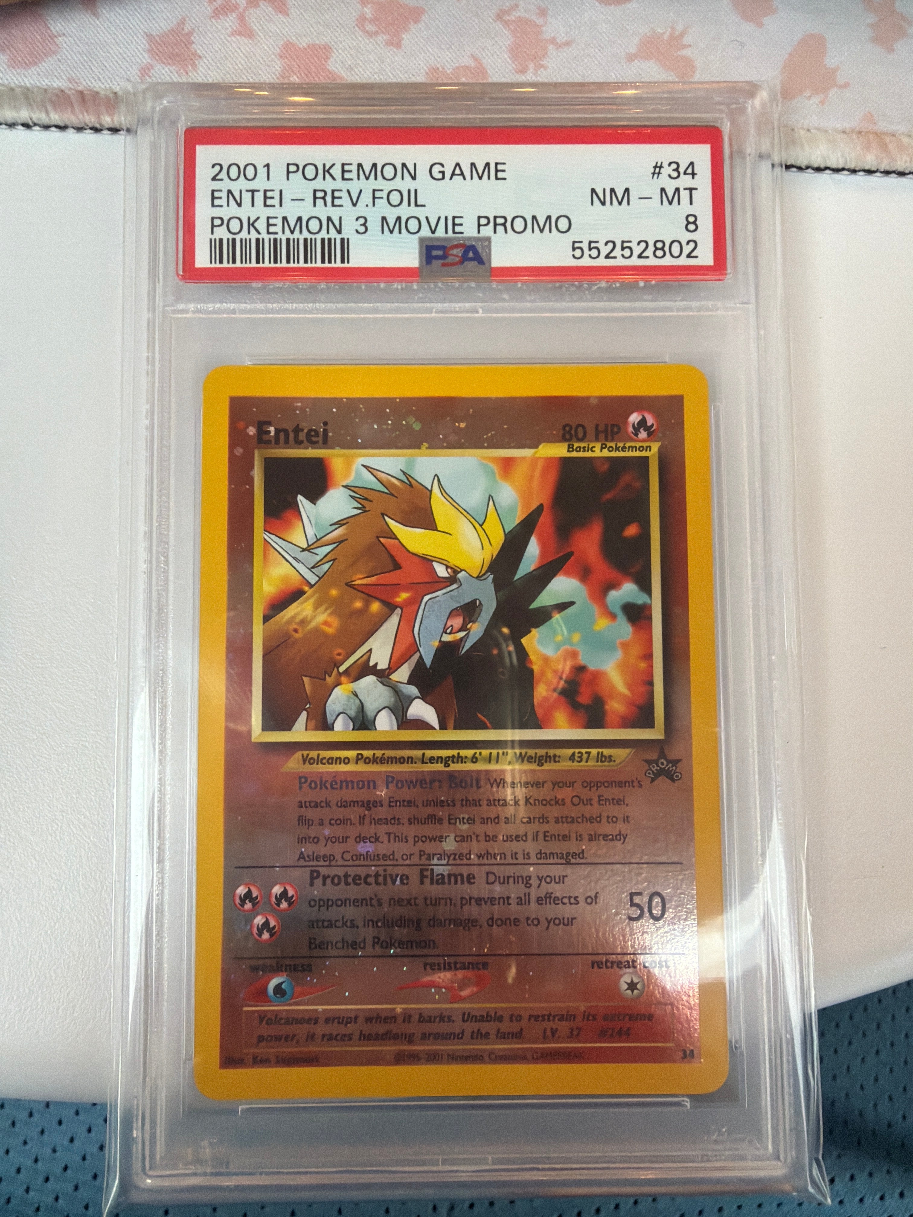 2001 Pokemon Game Entei Rev-Foil Pokemon 3 Movie Promo PSA 8
