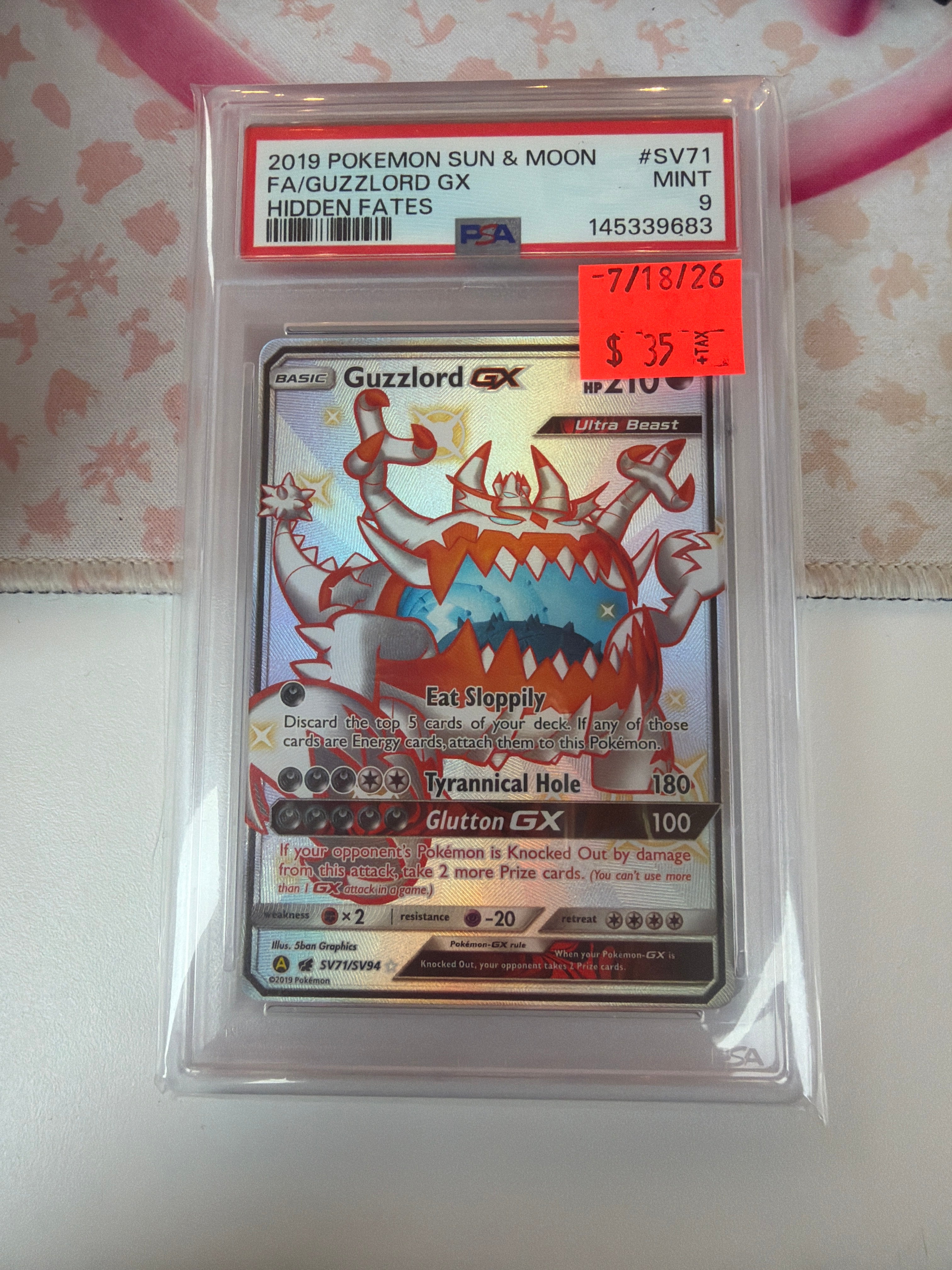 2019 Pokemon Sun & Moon FA/Guzzlord GX Hidden Fates PSA 9 (683)