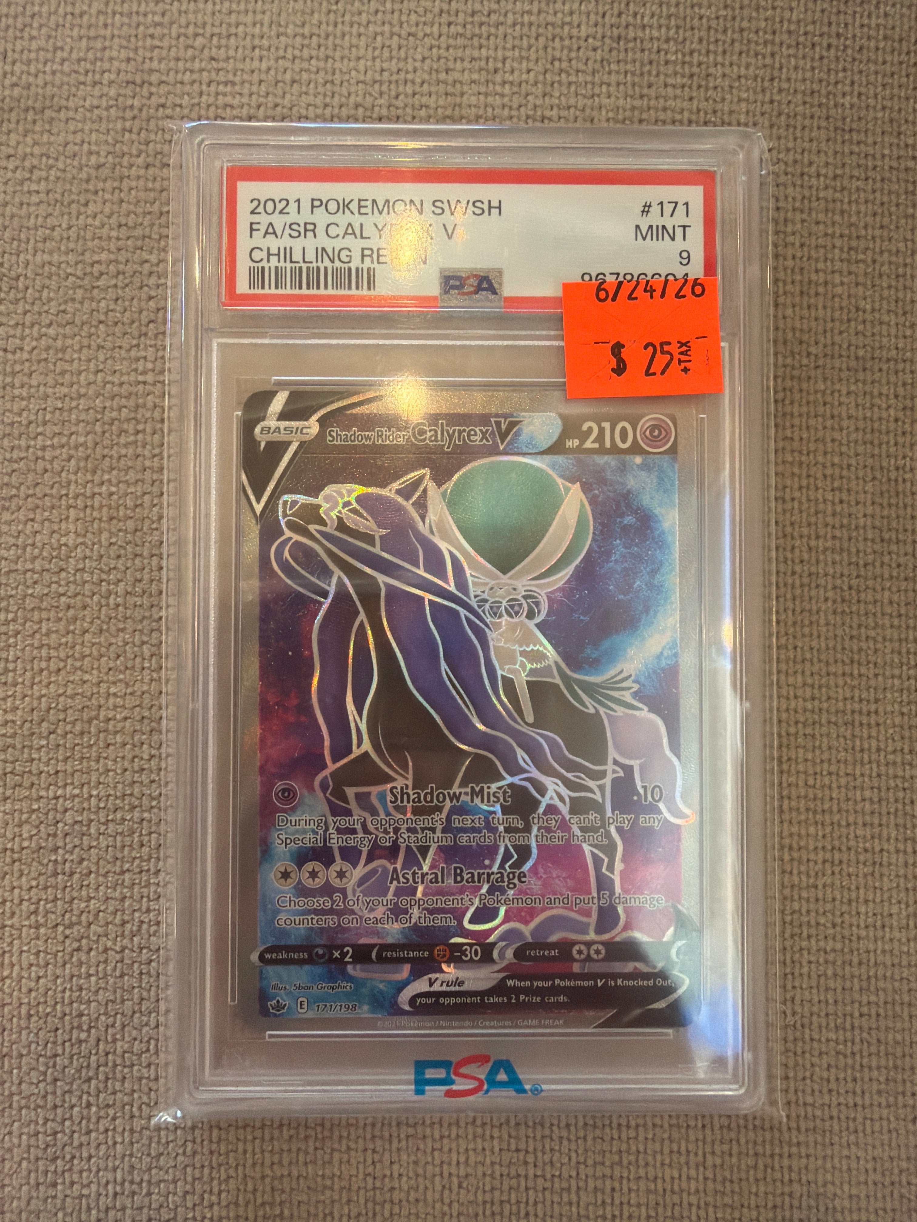 2021 Pokemon SWSH FA/SR Calyrex V Chilling Reign PSA 9 (604)