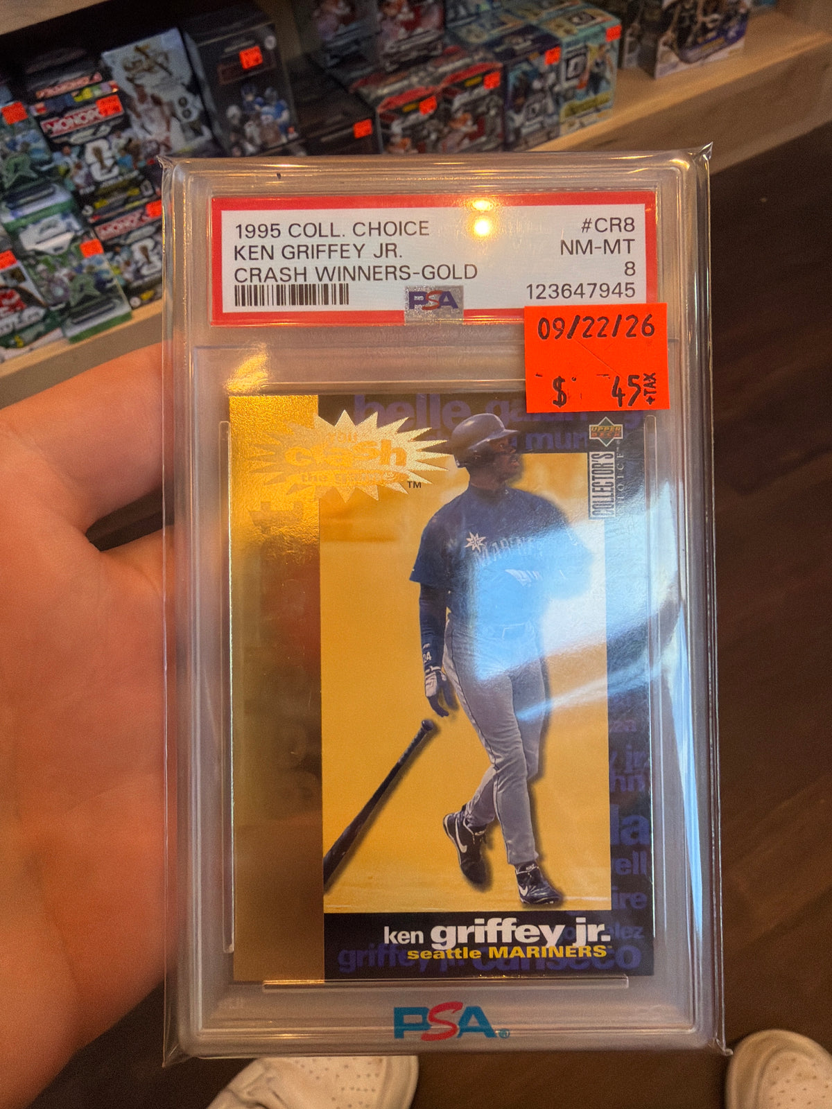 1995 Coll Choice Ken Griffey Jr Crash Winners Gold PSA 8 (945)
